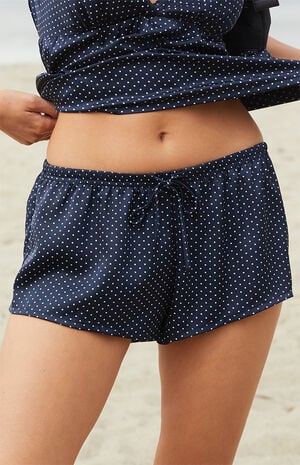 John Galt Blue & White Polka Dot Lacey Pajama Shorts | PacSun