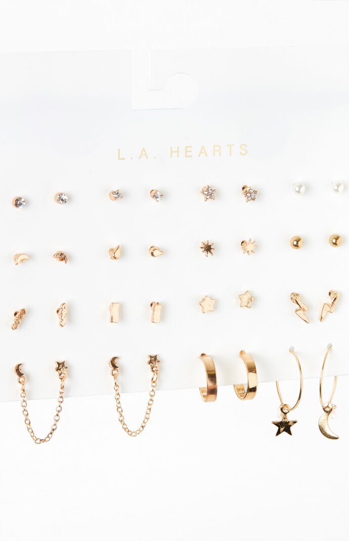 16 Pack Star And Moon Earrings