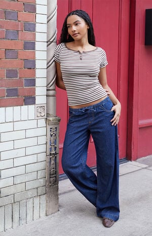 Brown & White Zelly Striped Short Sleeve Top image number 4