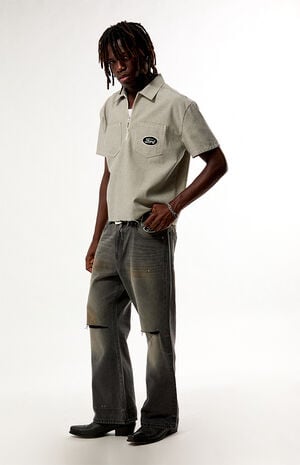 Black and Cream Striped Quater Zip Shirt image number 4