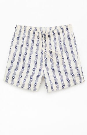Blue Flower Stripe 4.5" Swim Trunks