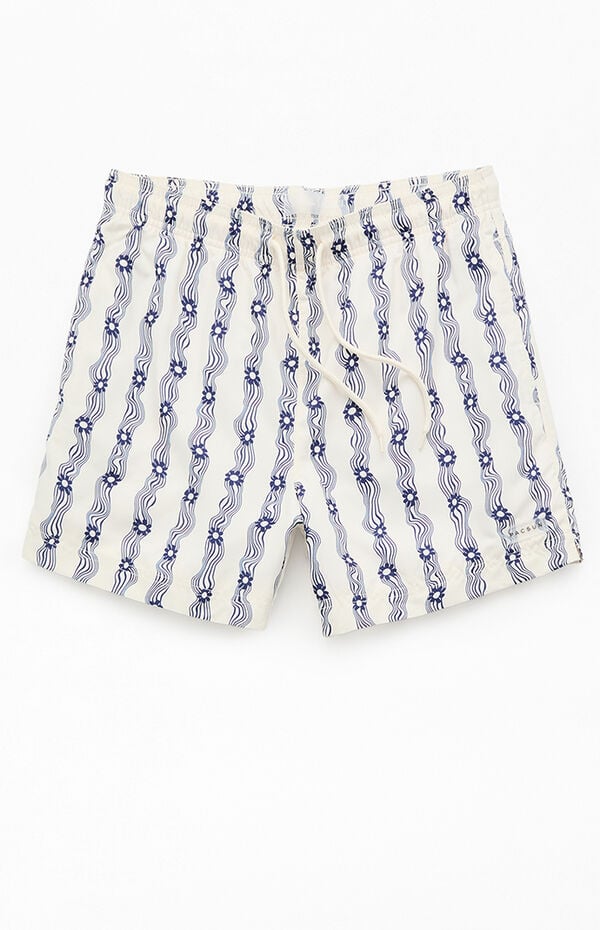 Pacsun Blue Flower Stripe 4.5" Swim Trunks
