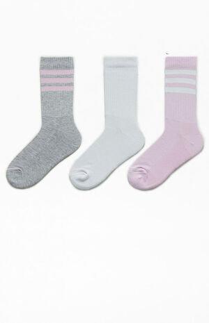 3 Pack Heather Grey Cushion 3-Stripes Crew Socks image number 2