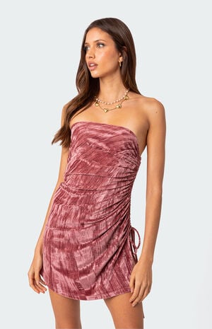 Crushed Velvet Drawstring Mini Dress image number 1