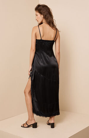 Satin Lace Trim Midi Dress image number 4