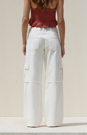White Low Rise Baggy Cargo Jeans image number 4