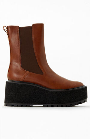 Women's Brown Susan Faux Leather Lug Sole Chelsea Boots image number 1