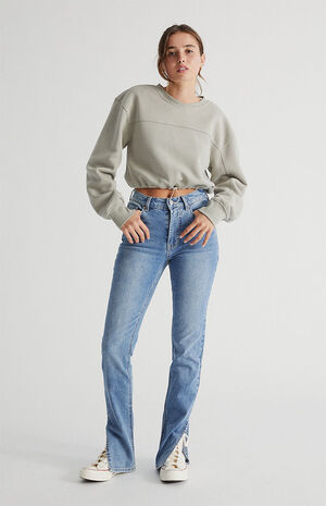 Medium Blue High Waisted Slim Flare Jeans image number 4