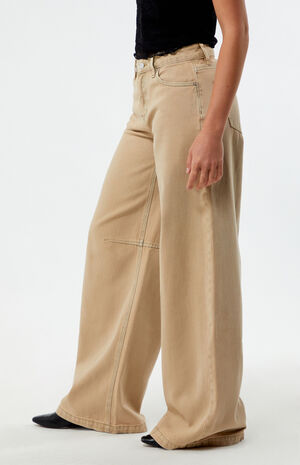 Beige Knee Dart Baggy Barrel Jeans image number 3