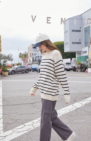 White & Black Thin Striped Brianna Sweater image number 1