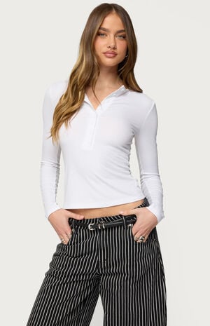 Jaelyn Ribbed Henley T-Shirt image number 1