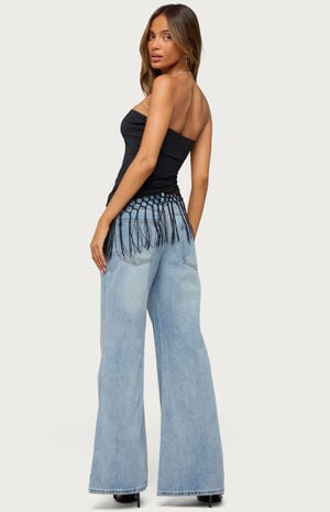 Sarika Asymmetric Fringe Strapless Top image number 4