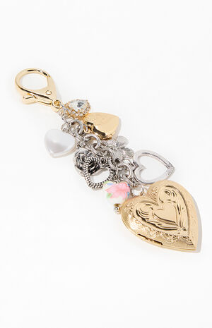 Mixed Metal Heart Locket Bag Charm Keychain image number 2