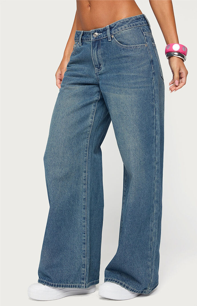 Edikted Contrast Stitch Low Rise Baggy Jeans
