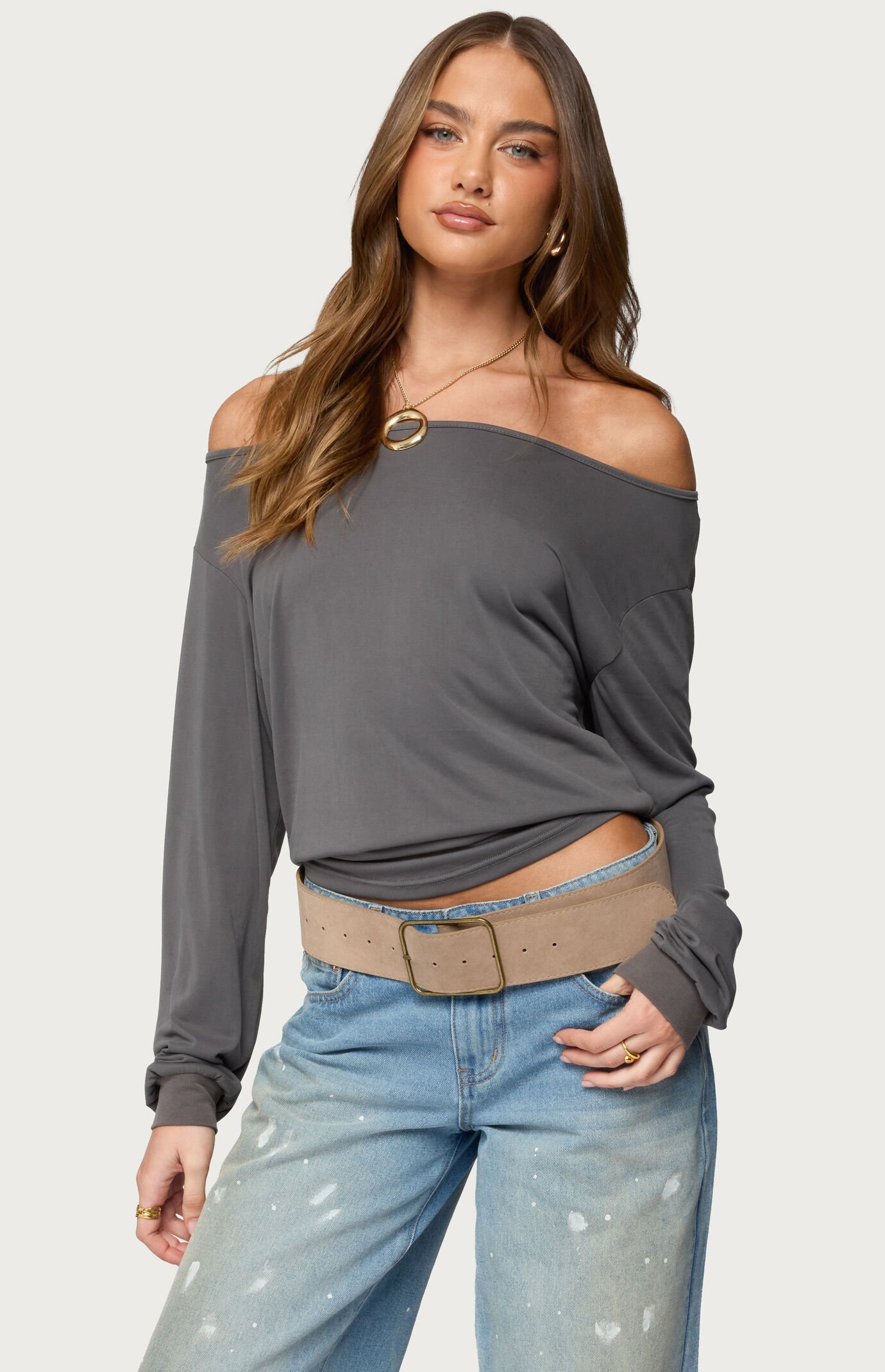 Edikted Nannie Off Shoulder Oversized Top