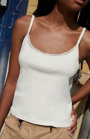 White Skylar Lace Trim Tank Top image number 1