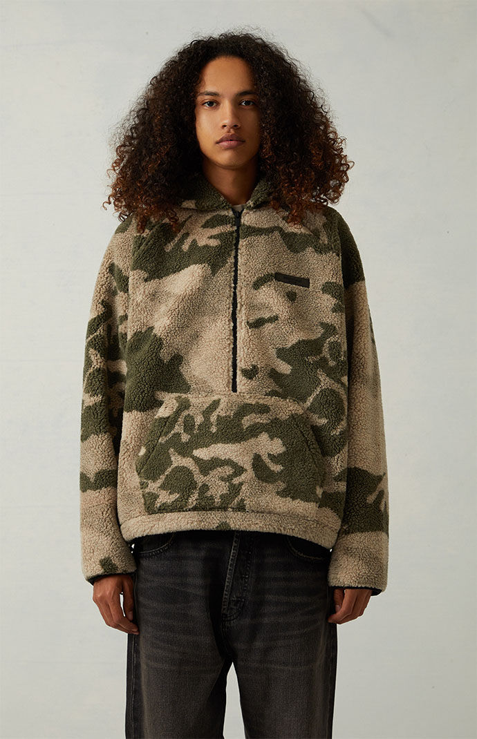 Fear of God Essentials Camouflage Sherpa Fleece Half Zip Hoodie PacSun