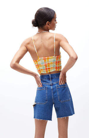 Dark Blue High Waisted Boyfriend Carpenter Shorts image number 5