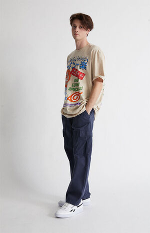 Navy Loose Cotton Cargo Pants image number 4