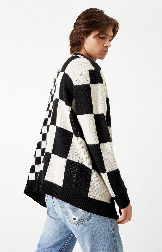Oversized Mixed Checker Knit Cardigan