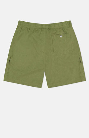 Olive Linen Utility Cargo Shorts image number 2