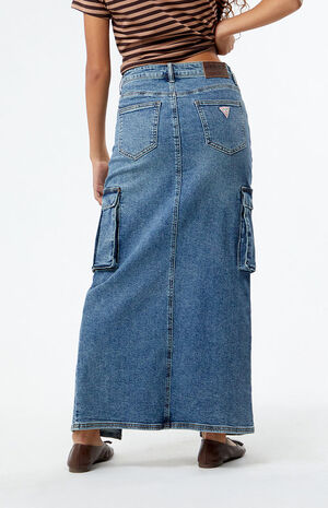 Long Split Front Cargo Denim Maxi Skirt image number 4