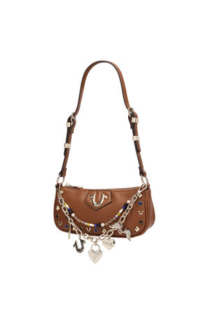 Cognac Chain & Studs Shoulder Bag image number 3