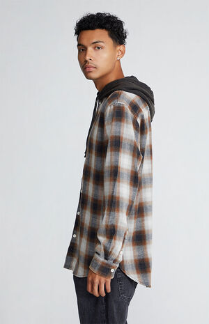 Dark Shadow Plaid Long Sleeve Hooded Shirt image number 2