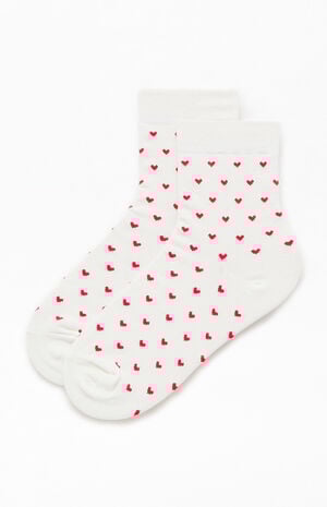 White & Red Heart Crew Socks image number 1