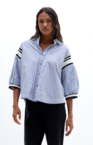 Sport Stripe Button Down Top Sport Stripe Button Down Top image number null