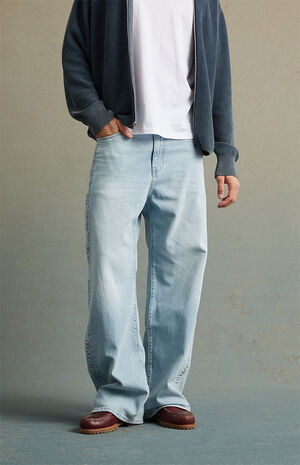 Light Indigo Embossed Track Extreme Baggy Jeans image number 2