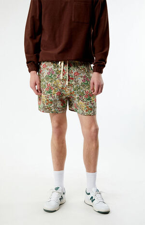 Tan Floral Tapestry Shorts image number 3