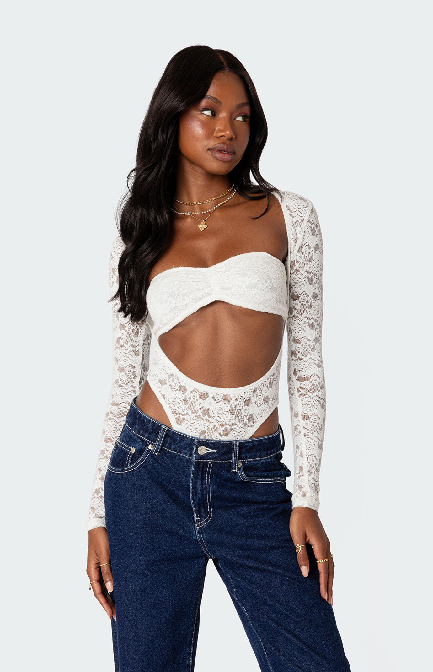 Edikted Zoey Sheer Lace Two Piece Bodysuit | PacSun