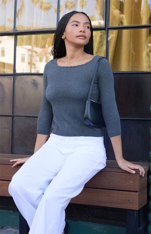 Gray 3/4 Sleeve Top image number 1