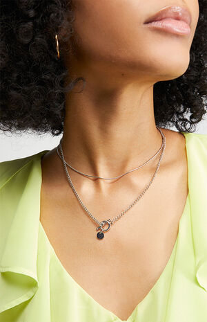 2 Pack Silver Toggle Disc Necklaces image number 2