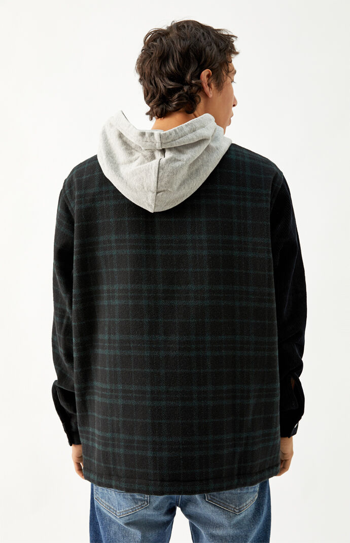 Cord & Plaid Split Hooded Shacket