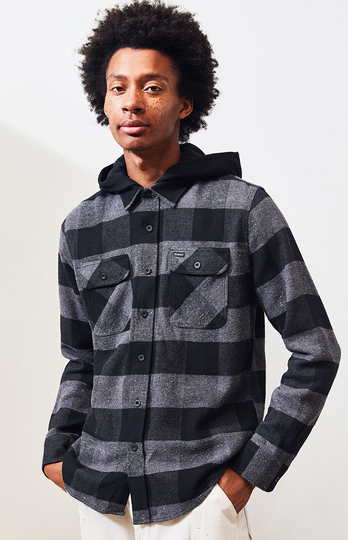 Black & Gray Bowery Hooded Flannel Shirt
