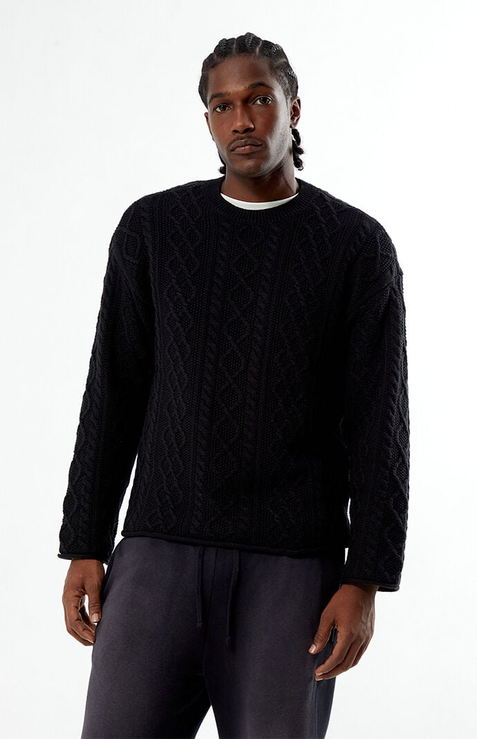 Pacsun Black Nuwave Cable Knit Crew Neck Sweater