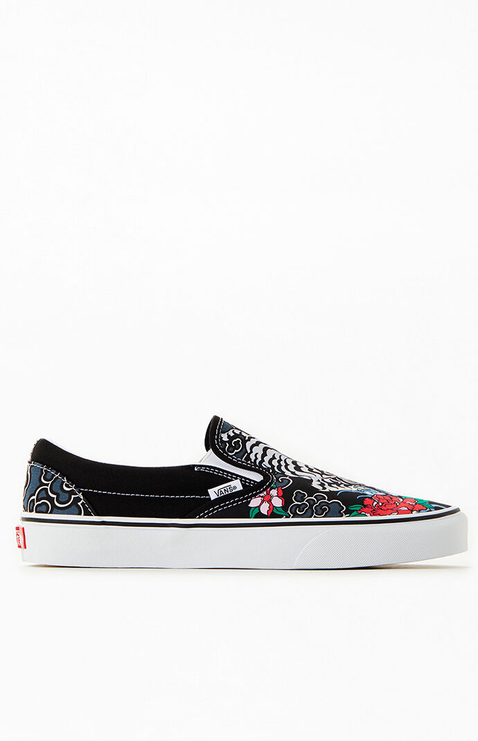 Black slip on new arrivals vans with roses