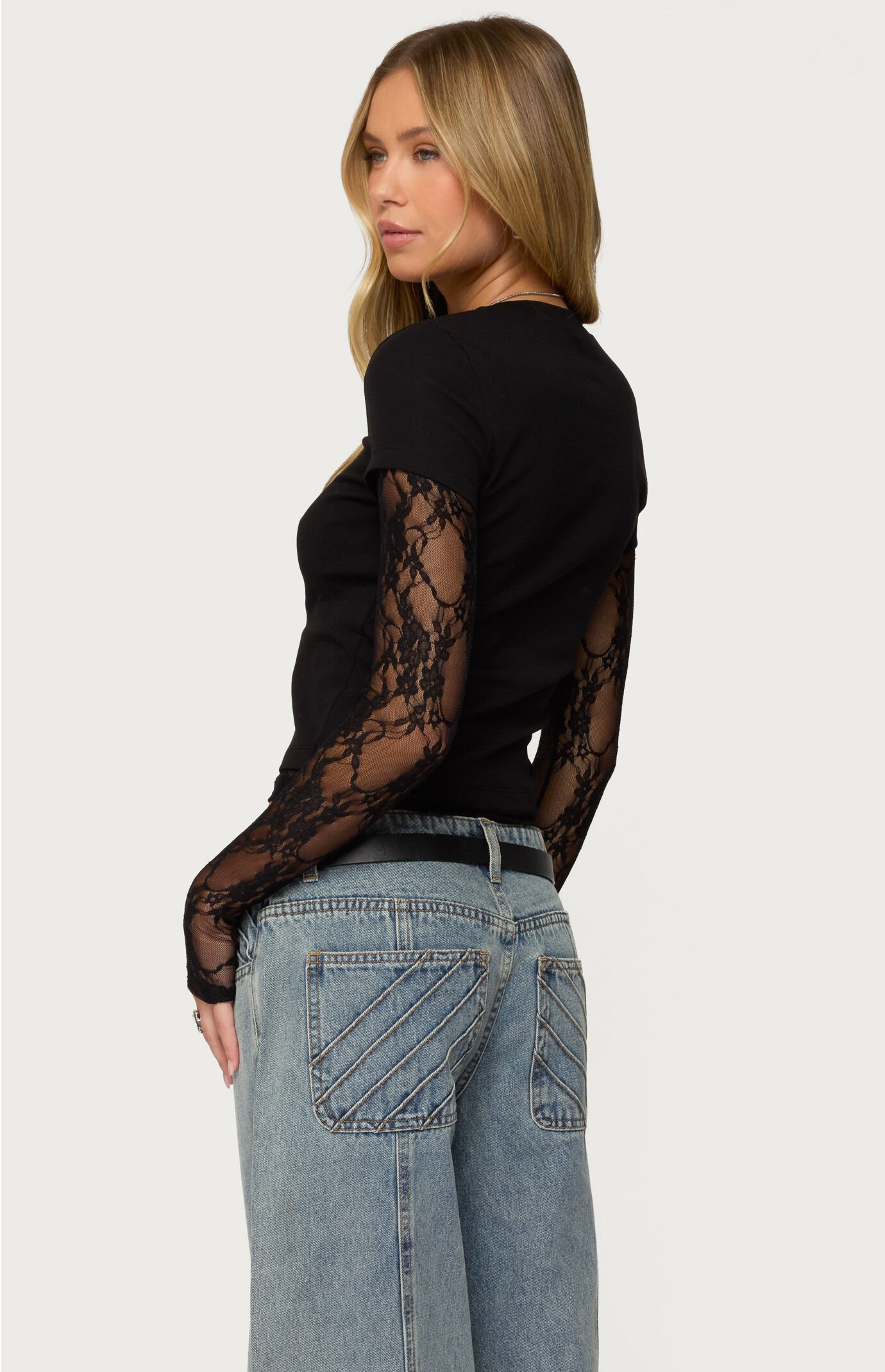 Edikted Layered Lace Sleeve T-Shirt | Pacsun