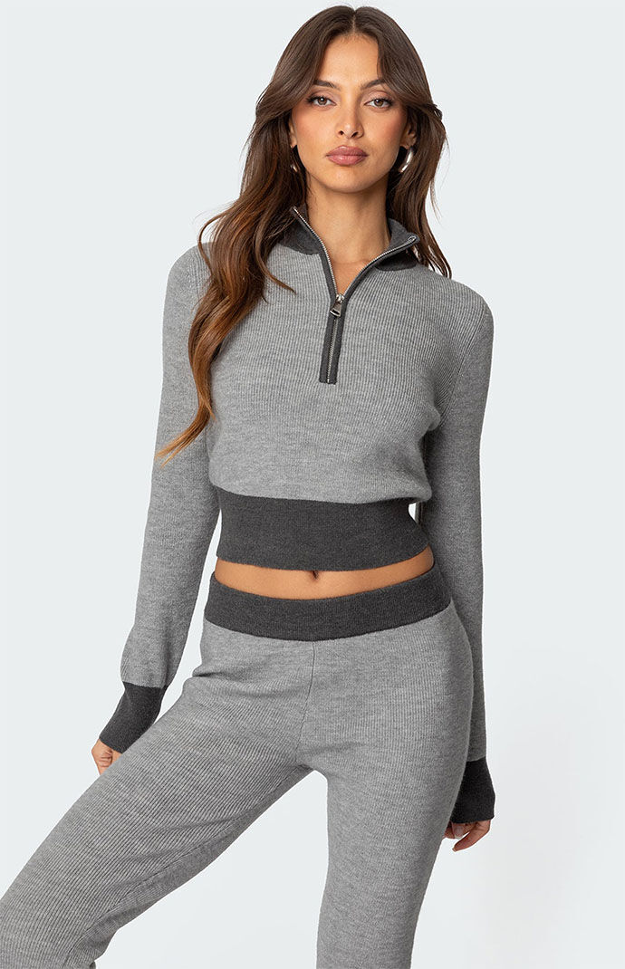 Edikted Lei Contrast Half Zip Knit Top