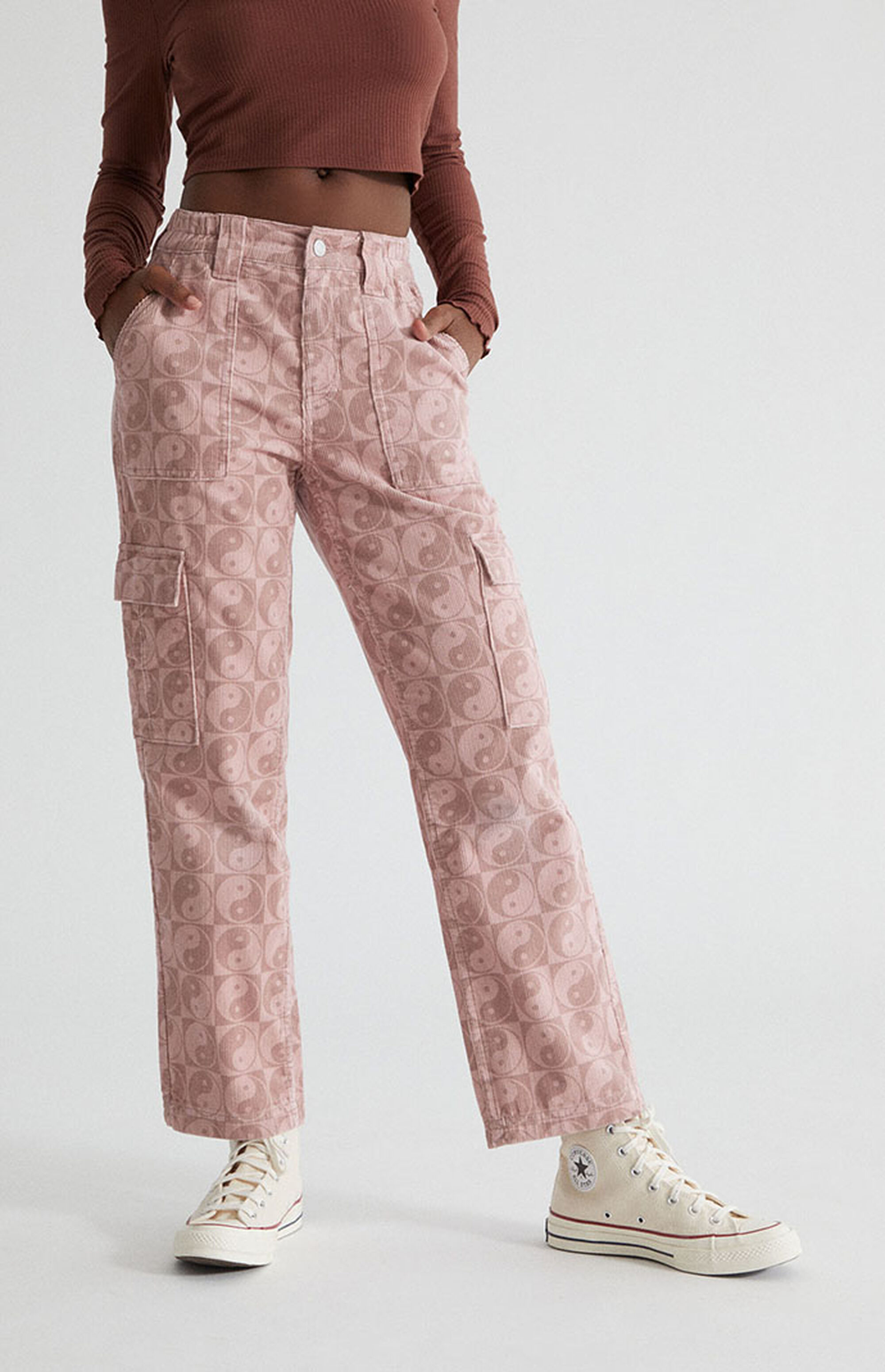 PacSun Mauve Yin & Yang Corduroy Cargo Elastic Waist Pants PacSun