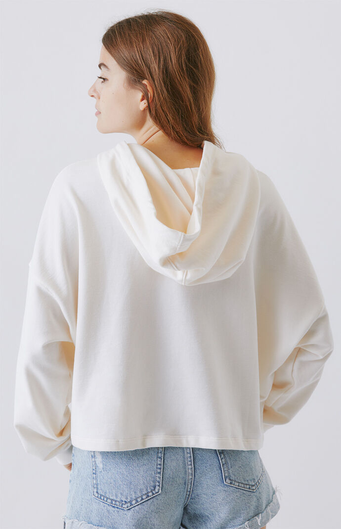 Off White Rhinestone Cropped Hoodie