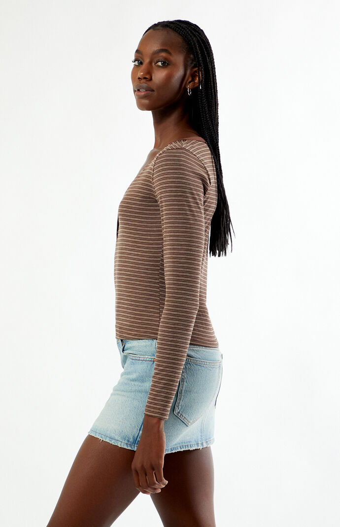 Your Favorite Poppy Striped V-Neck Button Up Long Sleeve Top | Pacsun