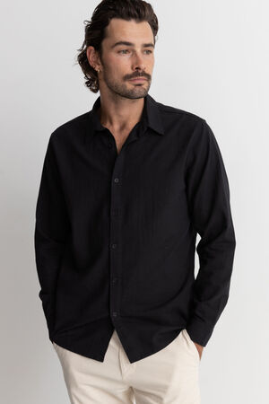 Black Classic Linen Long Sleeve Shirt image number 2