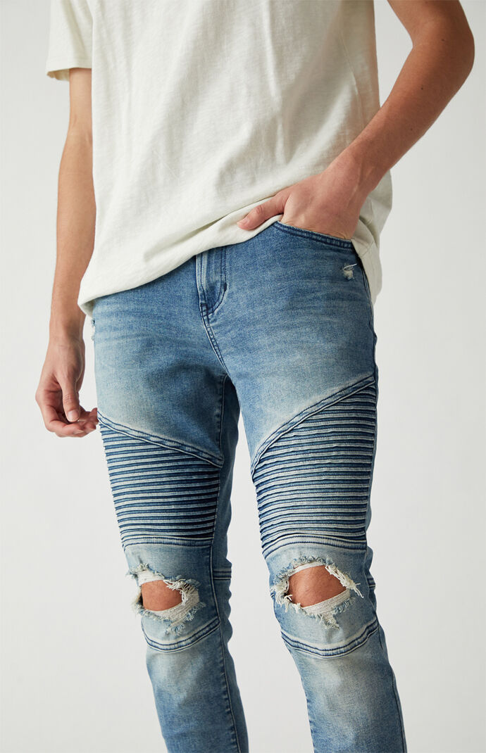 PacSun Medium Biker Ripped Stacked Skinny Jeans at