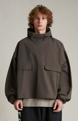 Brown Military Nylon Hooded Anorak Jacket image number 2