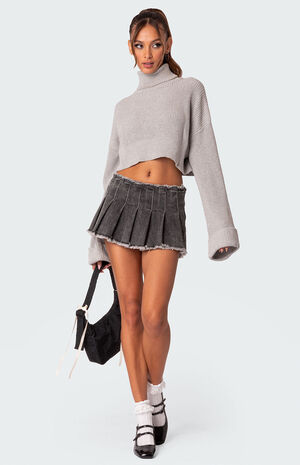 Nalani Washed Denim Pleated Mini Skort image number 2