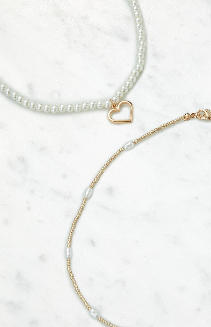 2 Pack Pearl Heart Necklaces