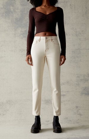 Cream Stretch Mom Jeans